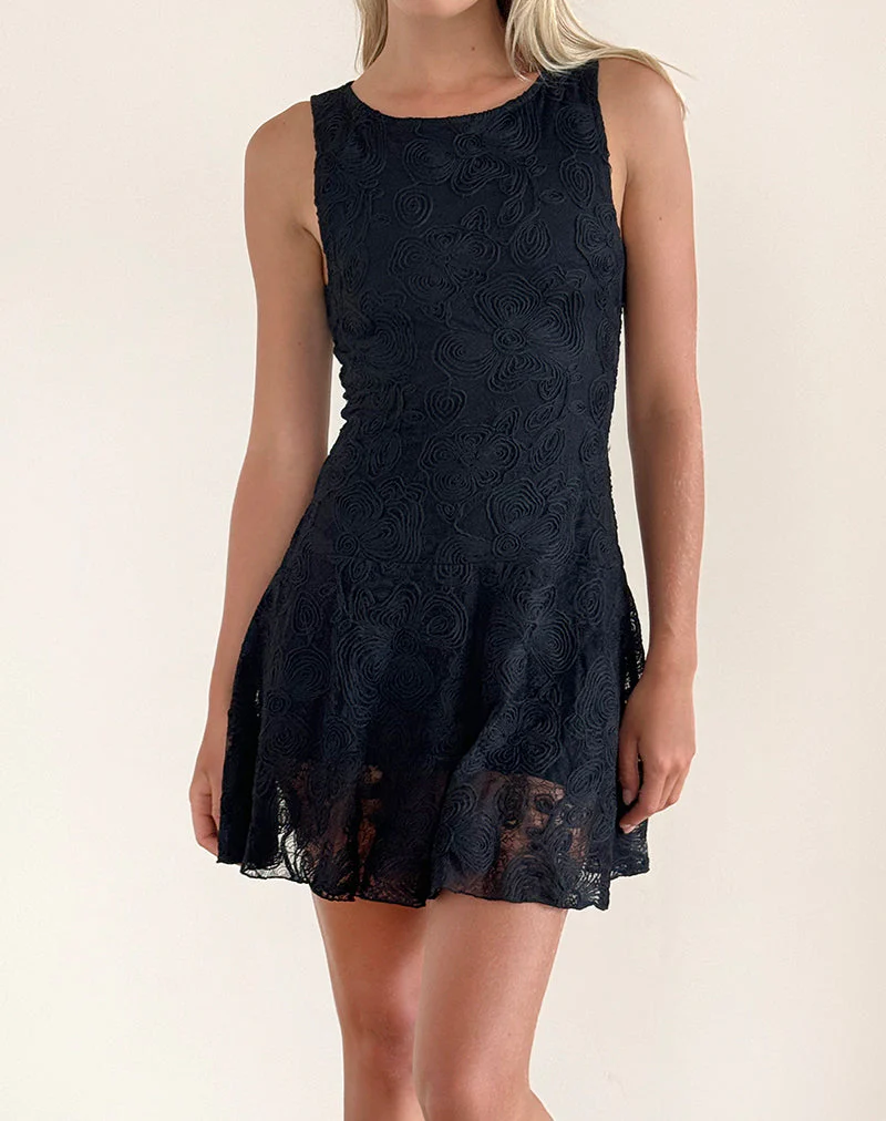 Ambika Kleid aus strukturierter Spitze Rose Schwarz - Image 5