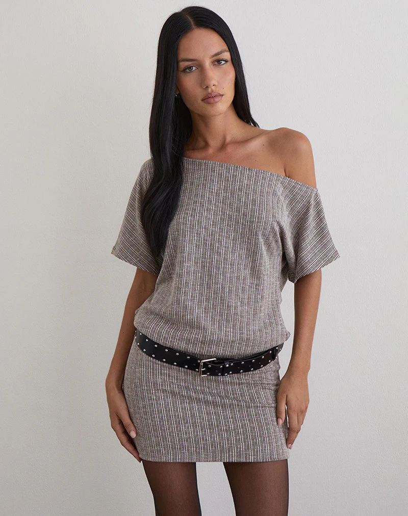 Amelita Minikleid aus Rippstrick Braun Grau