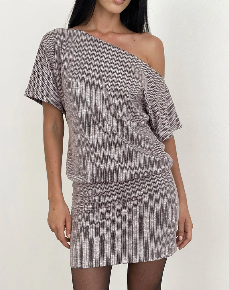 Amelita Minikleid aus Rippstrick Braun Grau - Image 3