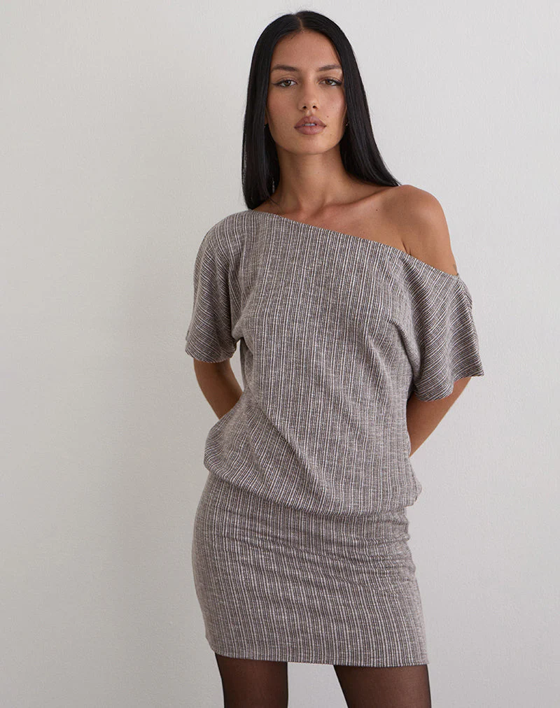 Amelita Minikleid aus Rippstrick Braun Grau - Image 6