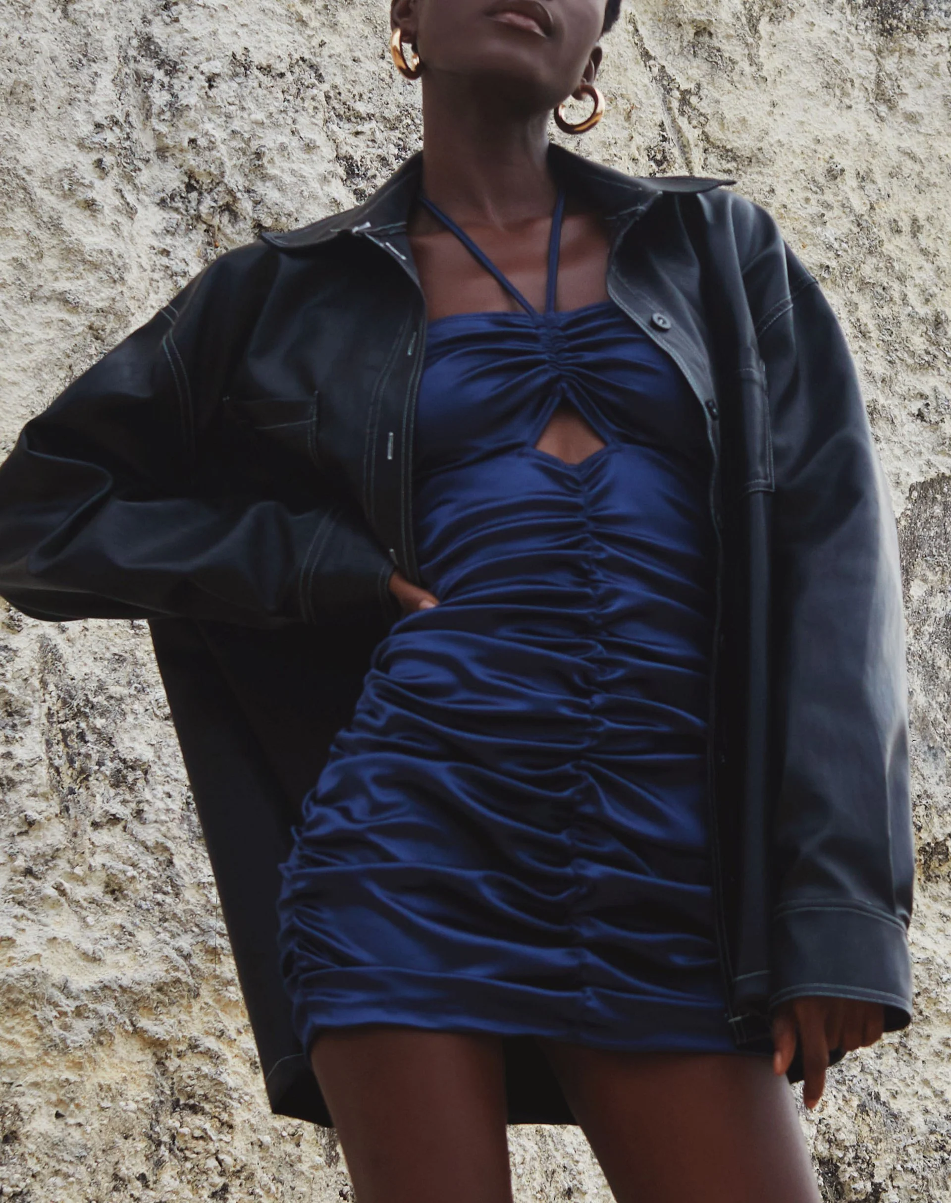 Amilia Minikleid aus Satin-Elasthan in Dunkelblau