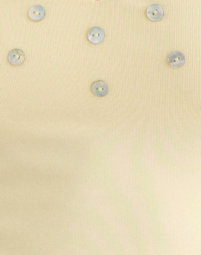 Amita Top with Pearl Buttons in Rib Knit Butter Yellow - Image 8