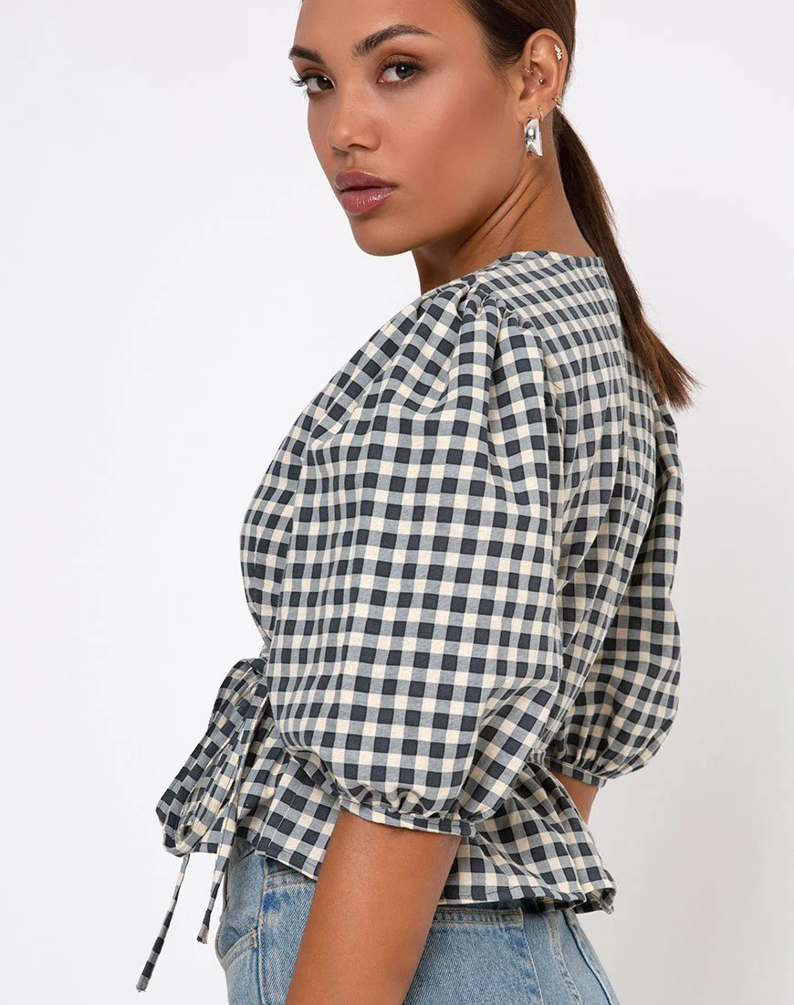 Amiya Top in Gingham Creme - Image 2