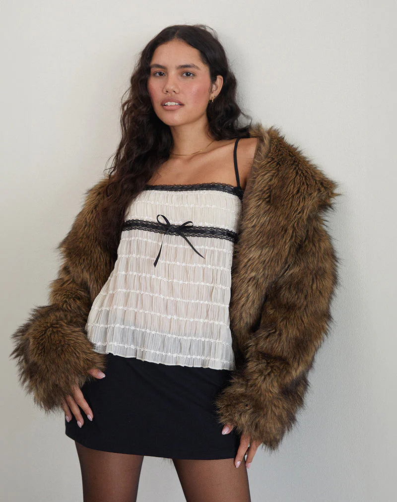 Ancika Cami Top aus strukturiertem Chiffon Elfenbein