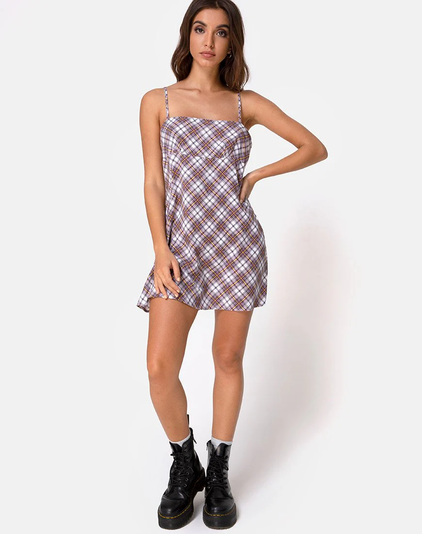 Andin Slip Dress in Grunge Check Lila - Image 3