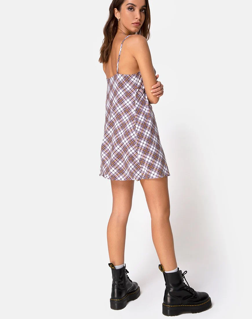 Andin Slip Dress in Grunge Check Lila - Image 4