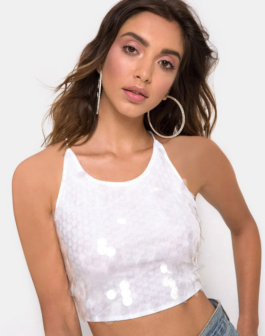 Anery Crop Top aus durchsichtigem Paillettenstoff