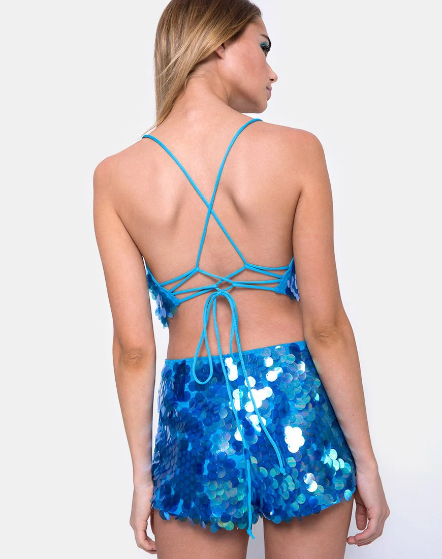 Angel Crop Top aus Fischschuppen mit Pailletten Marine - Image 2