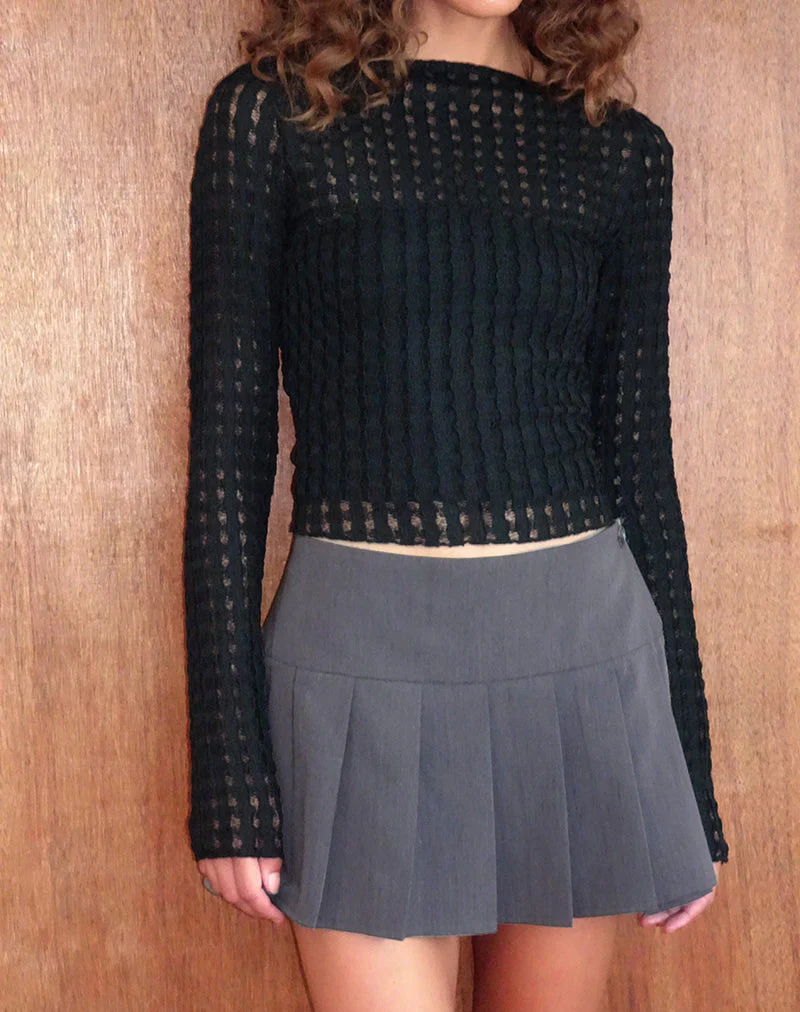 Angela Langärmeliges Top in Crinkle Schwarz - Image 3
