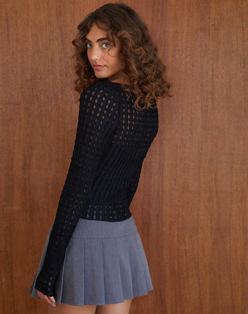 Angela Langärmeliges Top in Crinkle Schwarz - Image 5