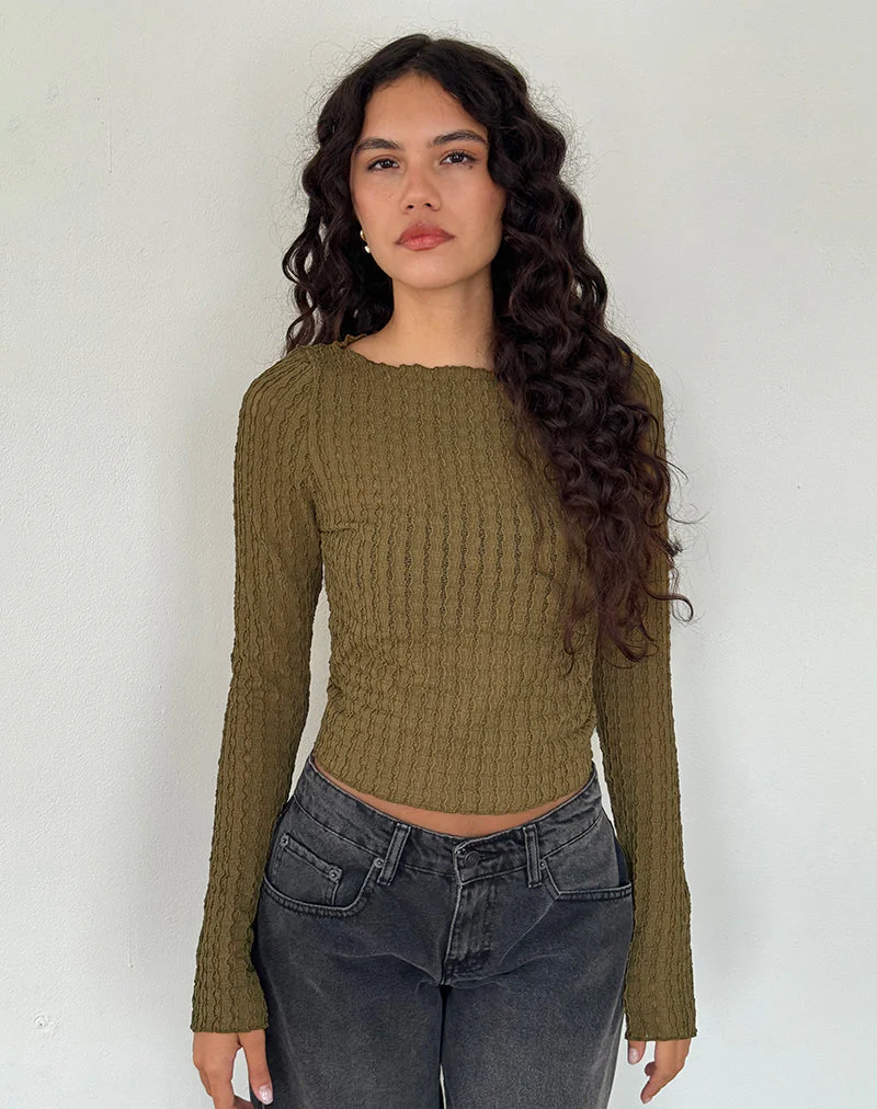 Angela Langärmliges Oberteil in Crinkle Olive