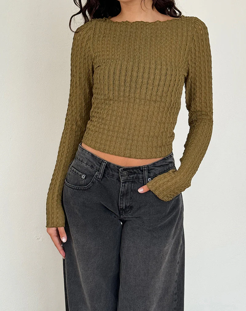 Angela Langärmliges Oberteil in Crinkle Olive - Image 2