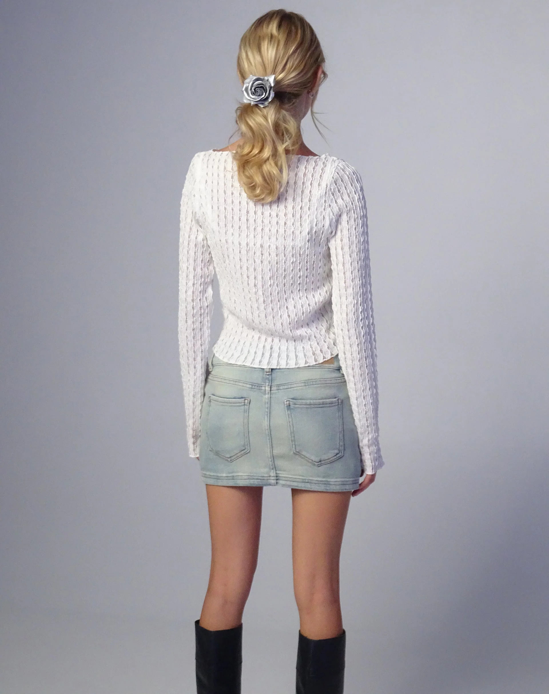 Angela Langärmliges Top in Crinkle Weiß - Image 2