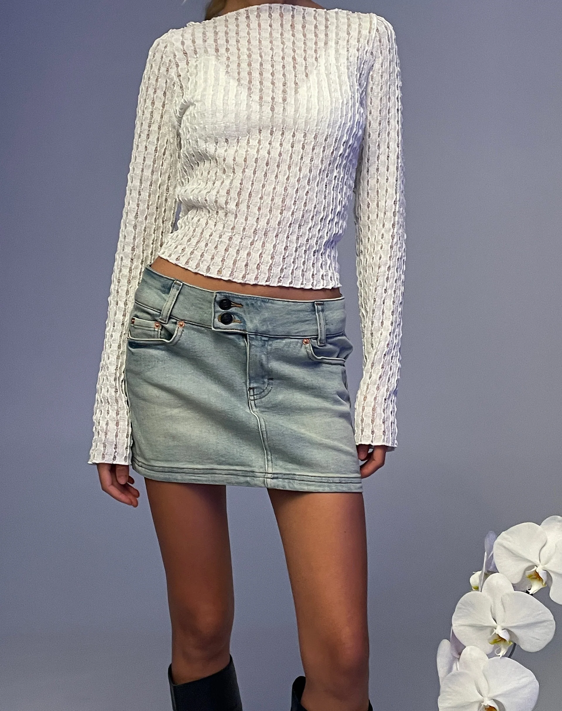 Angela Langärmliges Top in Crinkle Weiß - Image 4