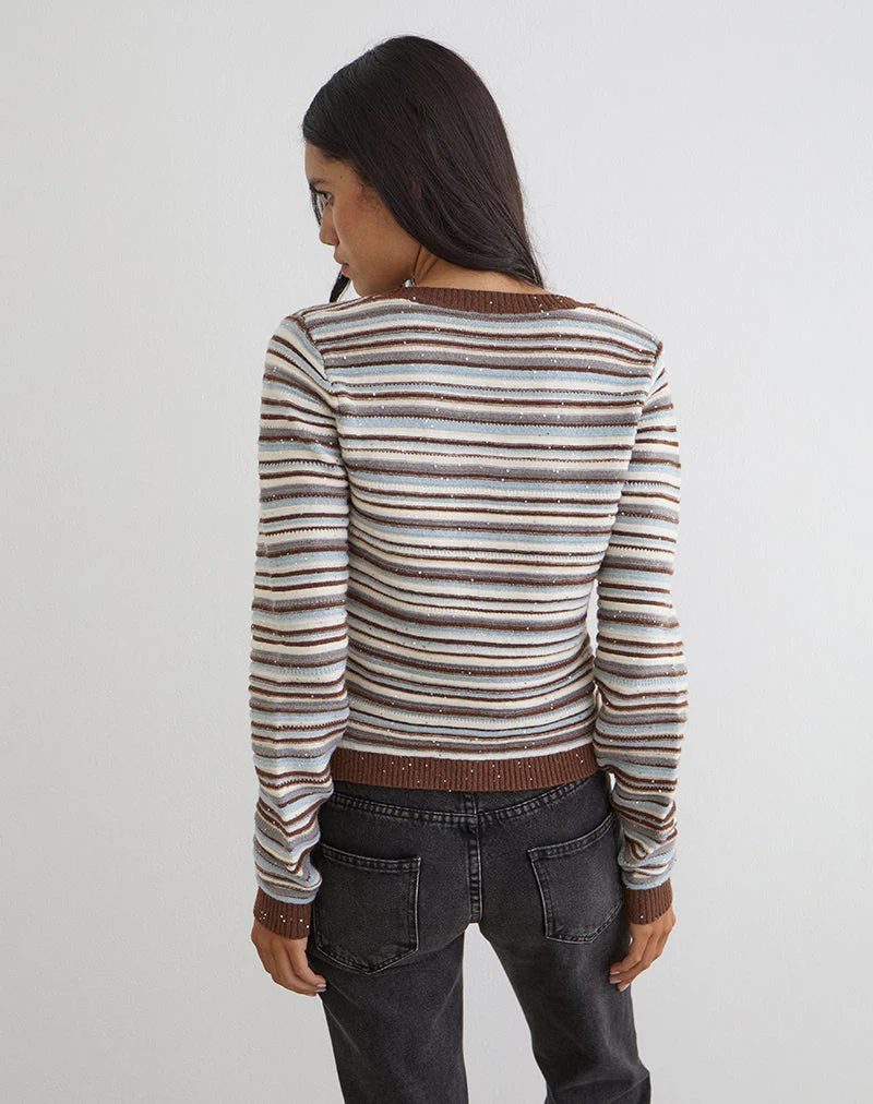 Aniha Langarm-Oberteil aus gestreiftem Strickstoff in Blau und Braun - Image 3