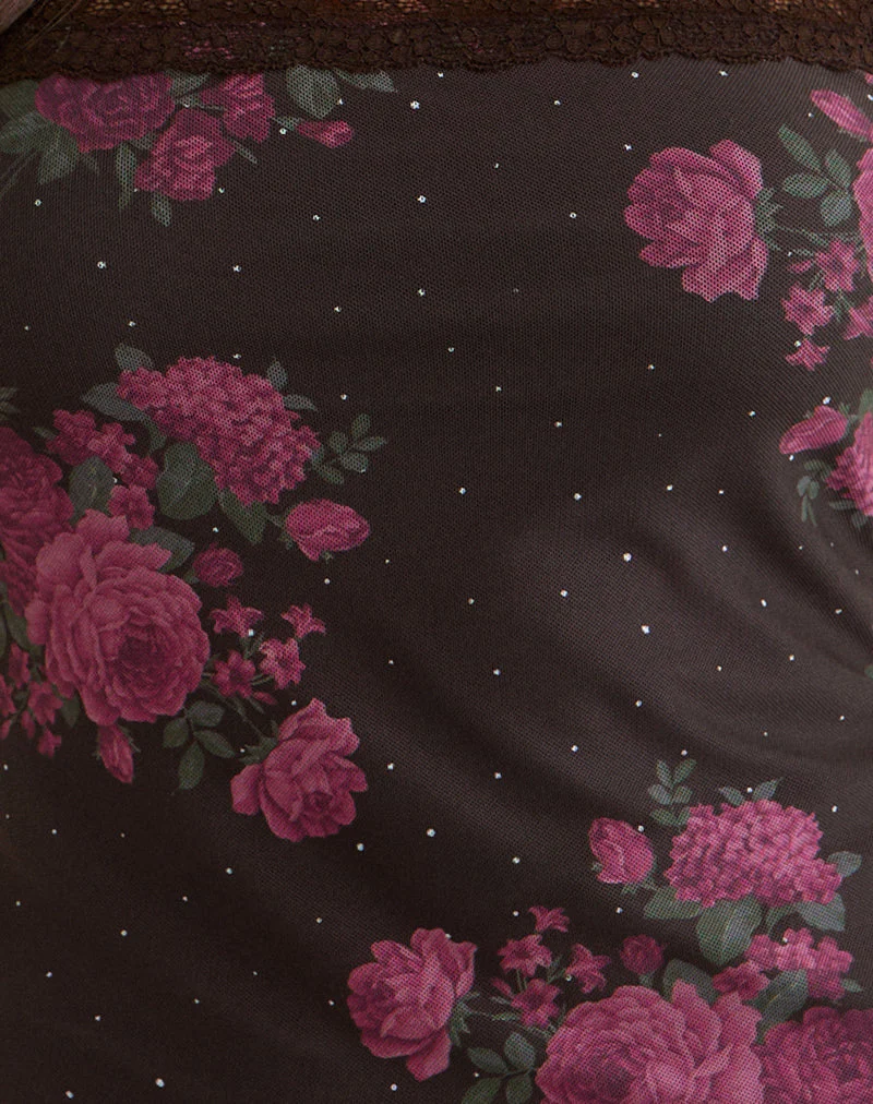 Anoda Cami-Top in Braun mit rosa Polka-Dots und Rosenprint - Image 5