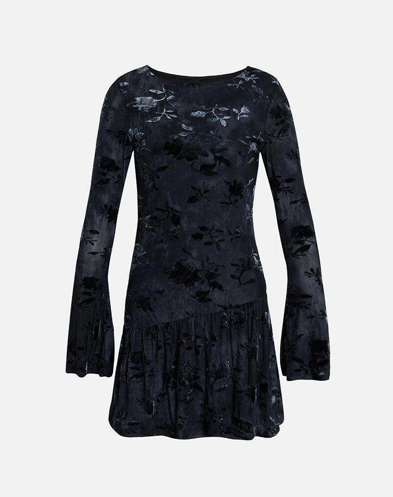 Anyeli Minikleid aus Blattsamt Dunkelblau - Image 6