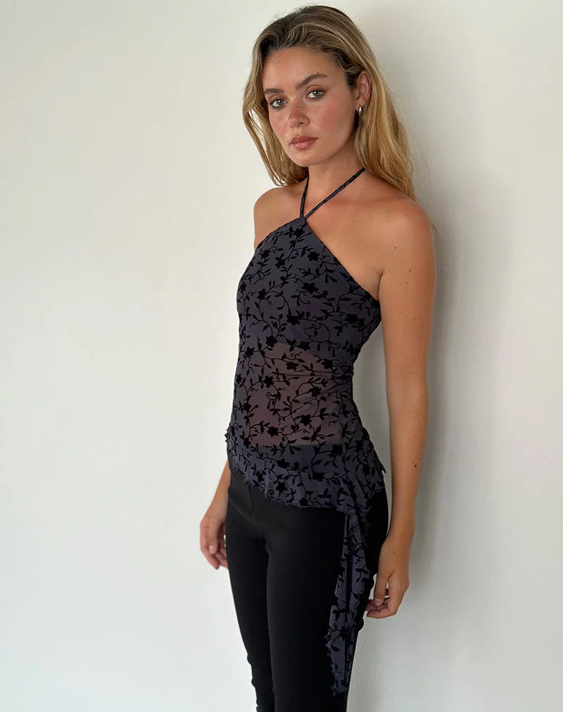 Arabella Neckholder-Top in Pretty Petal Flock Navy - Image 3