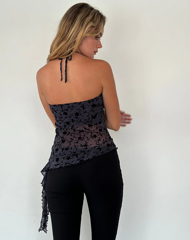 Arabella Neckholder-Top in Pretty Petal Flock Navy - Image 5