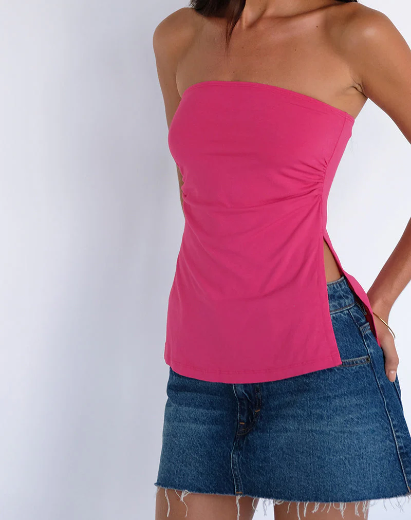 Aravie Gerafftes Bandeau-Top in Fandango Pink - Image 3