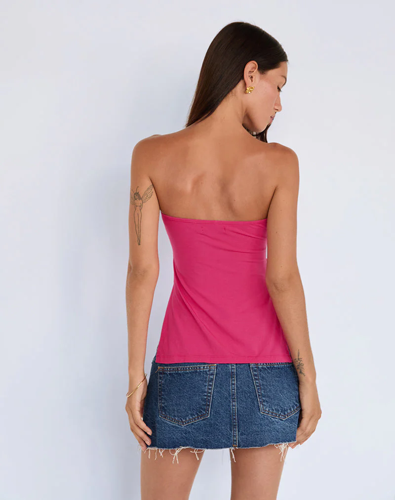 Aravie Gerafftes Bandeau-Top in Fandango Pink - Image 5