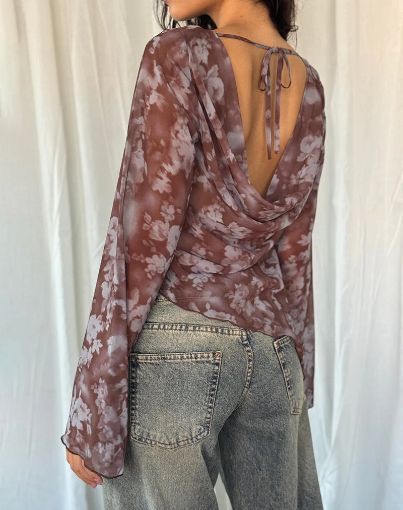 Arcelia Langärmeliges Mesh-Top in Botanical Shadow Brown - Image 2