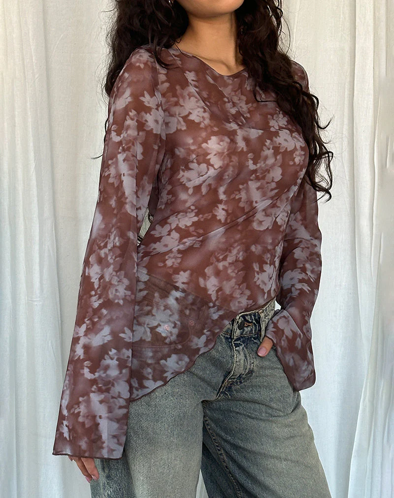 Arcelia Langärmeliges Mesh-Top in Botanical Shadow Brown - Image 4