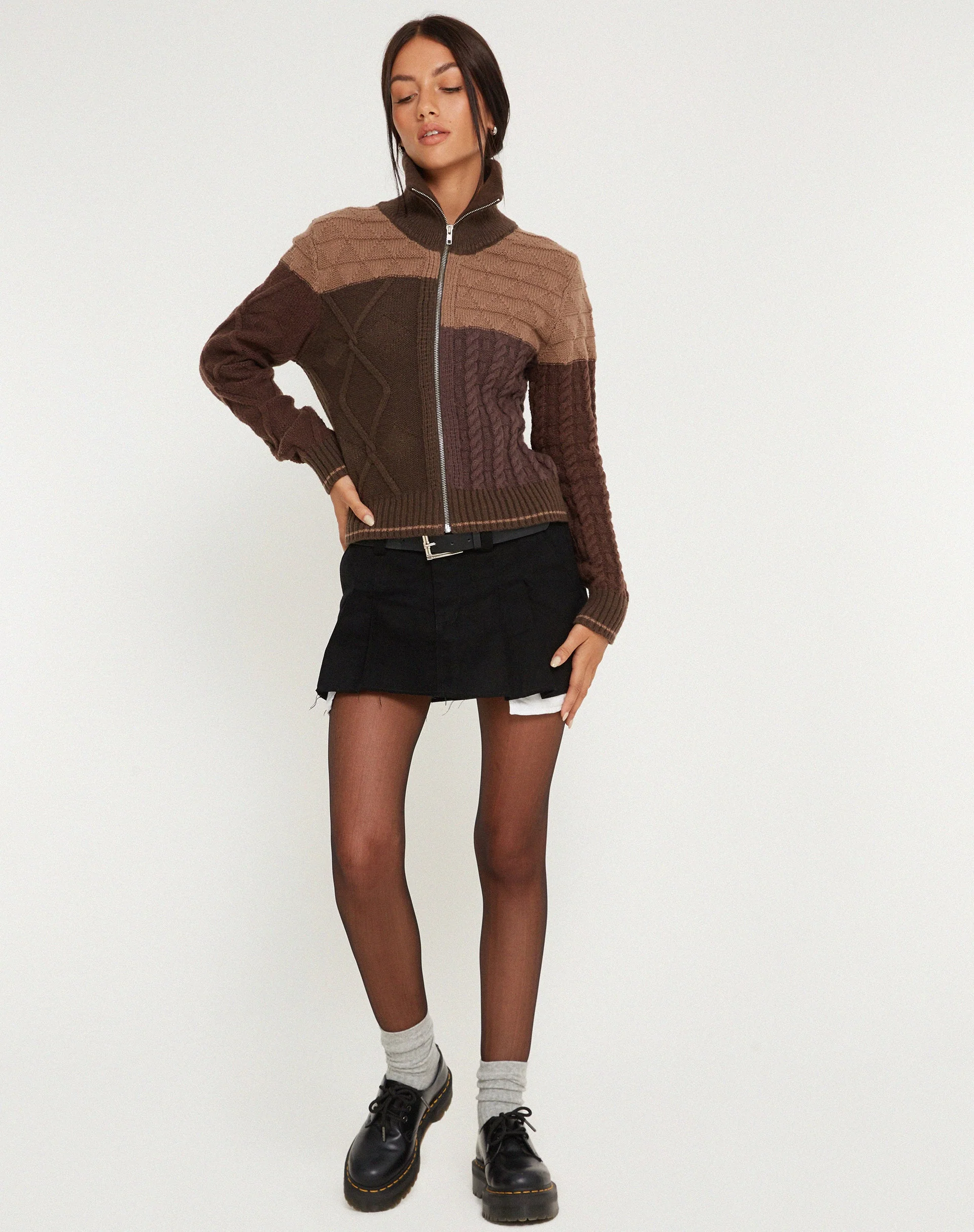 Arelius Strickjacke in tonalem Braun - Image 4