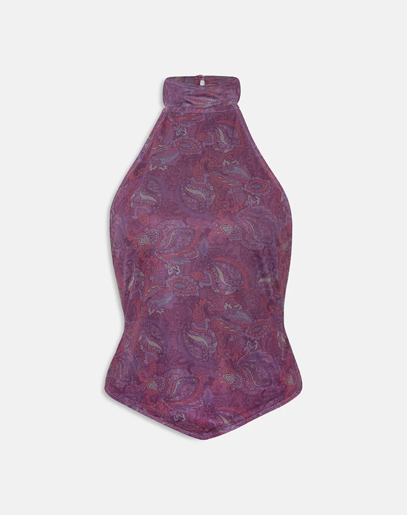 Ares Neckholder-Top in Purpur mit edlem Paisley-Muster - Image 5
