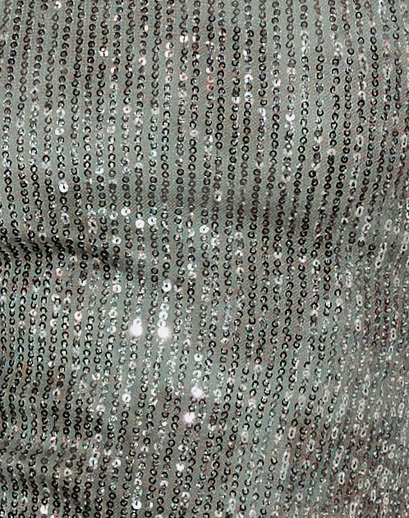 Argeila Neckholder-Top in Grün und Grau mit Pailletten - Image 6