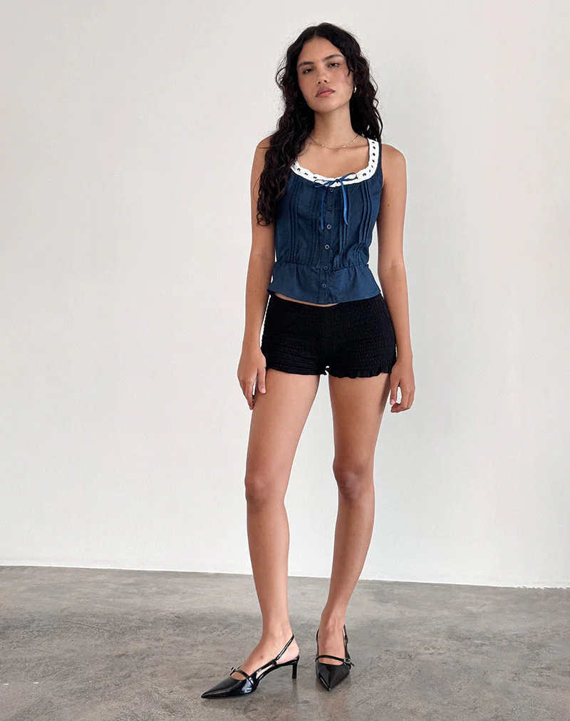 Arhan Ärmelloses Top aus marineblauer Popeline mit weißem Saum - Image 4