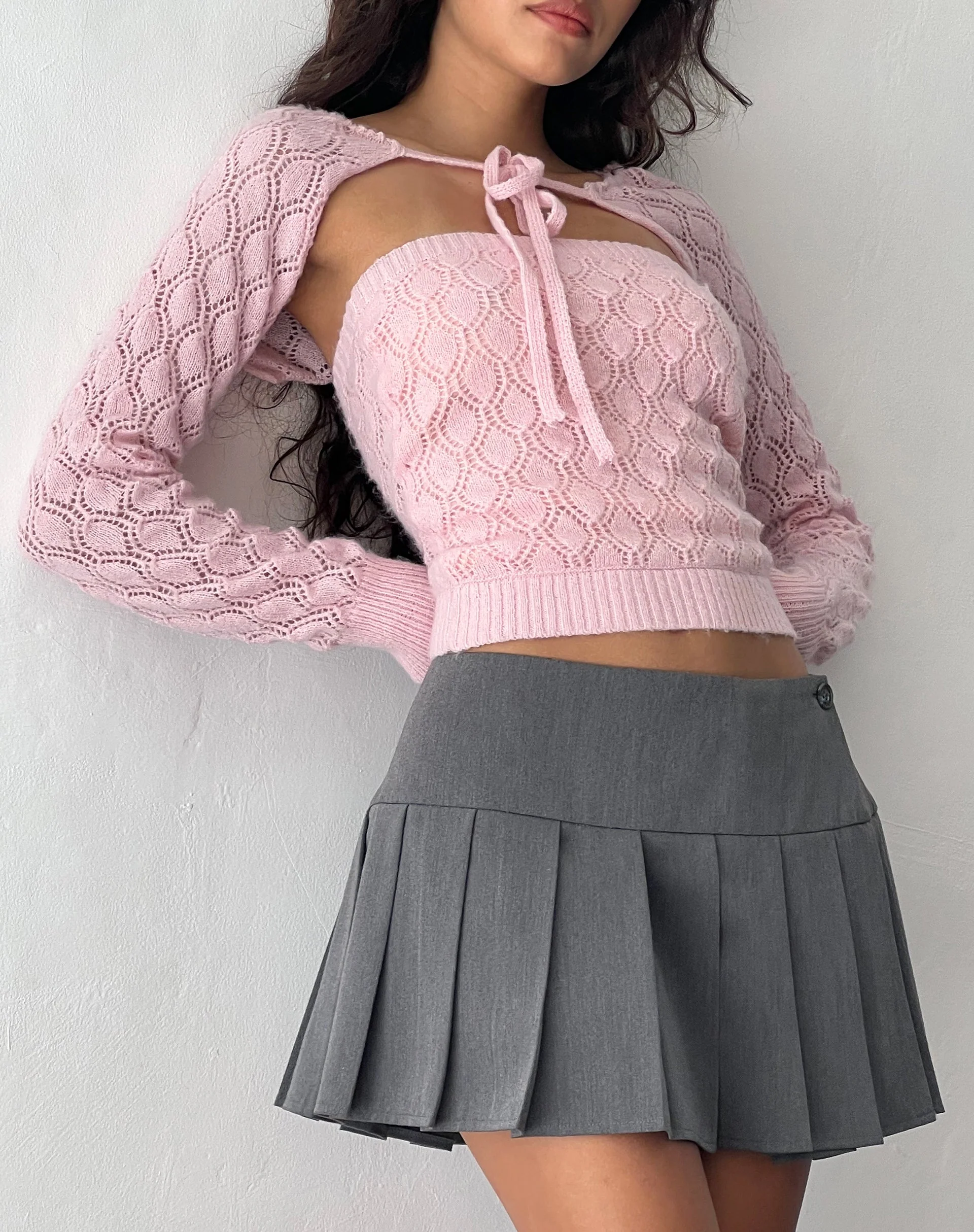 Arinah gestricktes Shrug-Top in Ballettrosa - Image 3