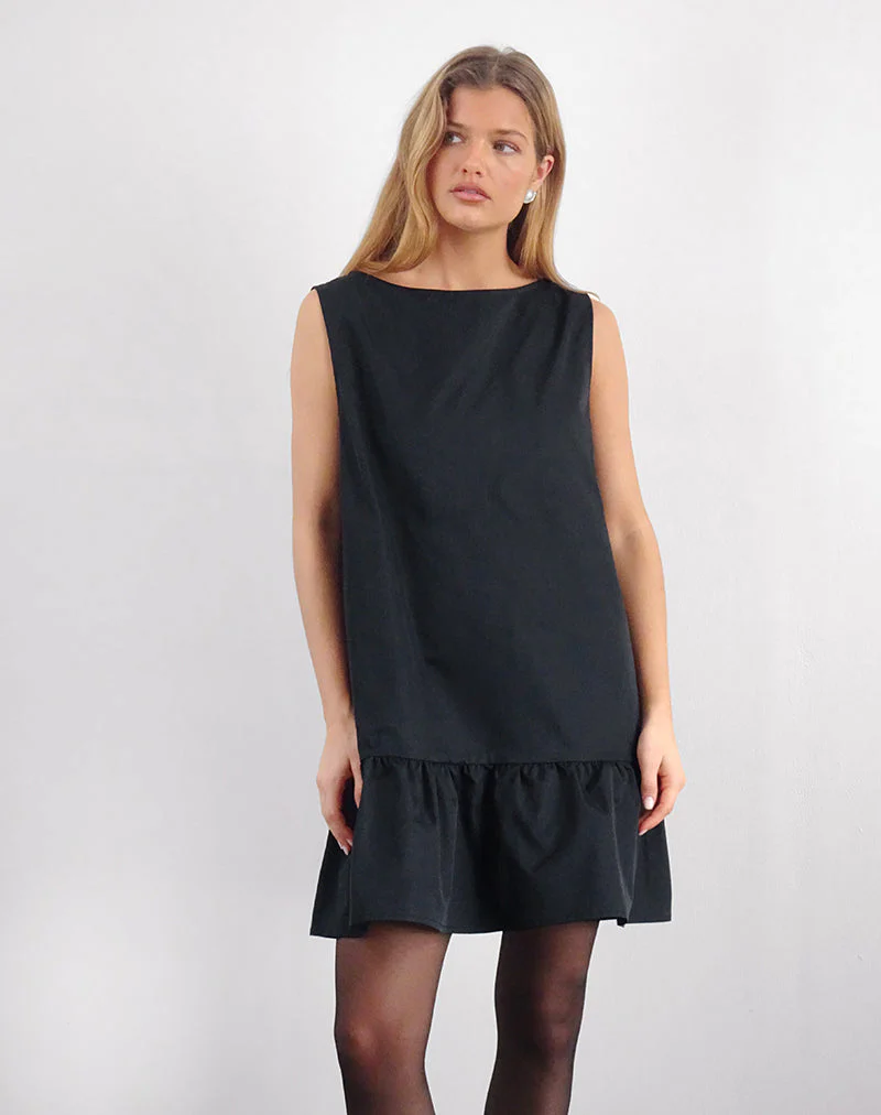 Arkana Babydoll-Minikleid aus schwarzem Taft - Image 5