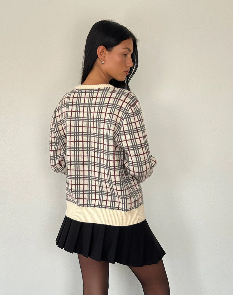 Arlene Strickjacke aus kariertem Strick in Creme - Image 3