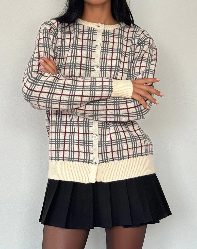 Arlene Strickjacke aus kariertem Strick in Creme - Image 4