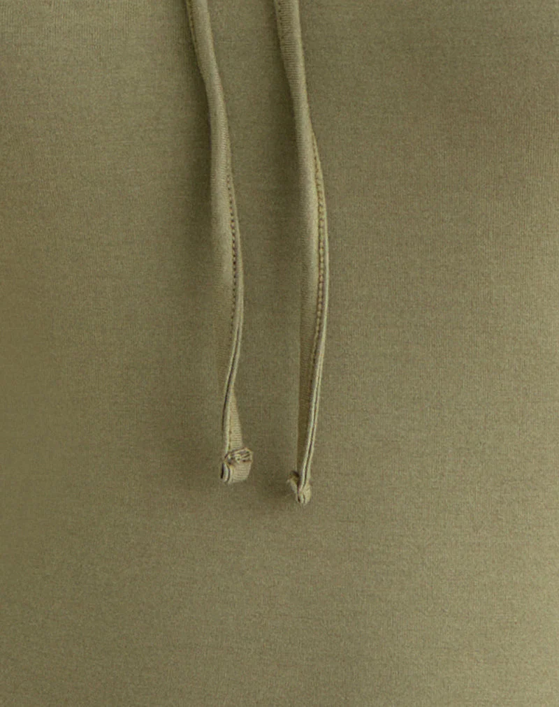 Armel Long Sleeve Keyhole Top in Rayon Jersey Khaki - Image 6