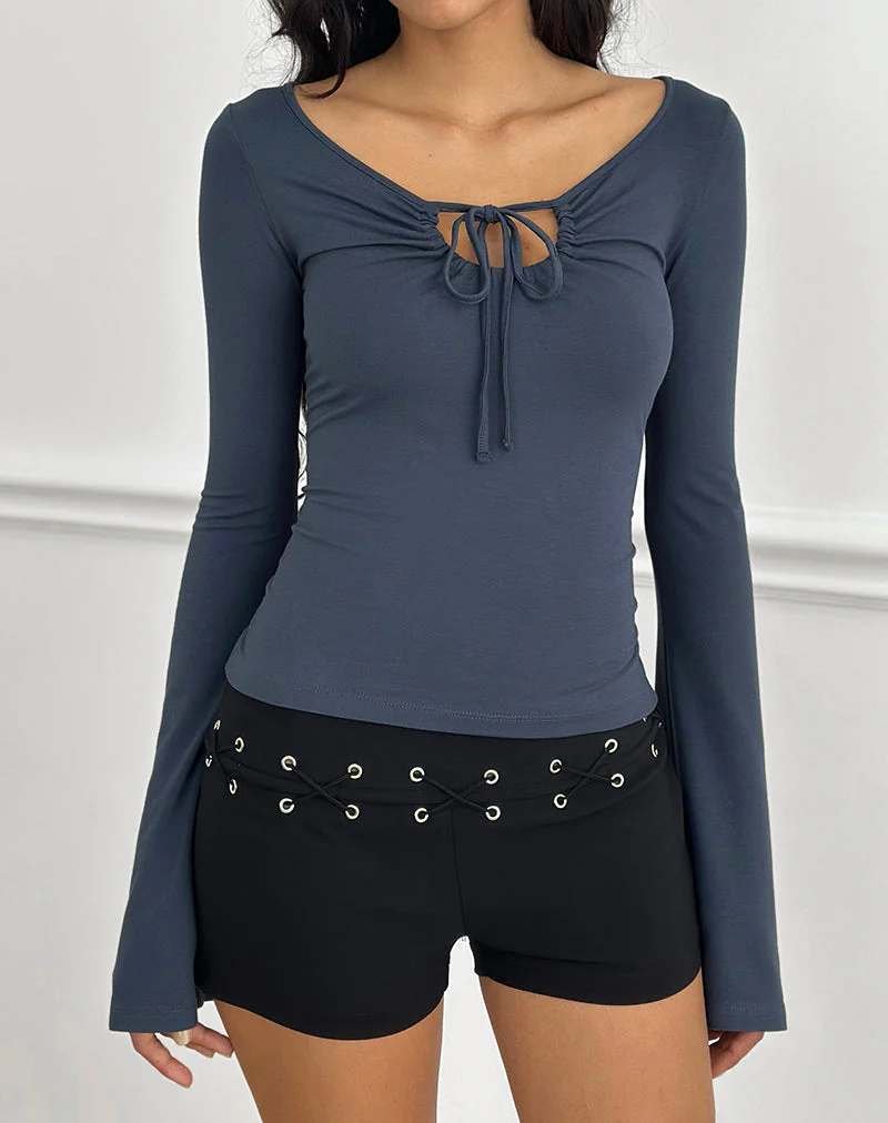 Armel Long Sleeve Keyhole Top in Rayon Jersey Ocean Storm - Image 2