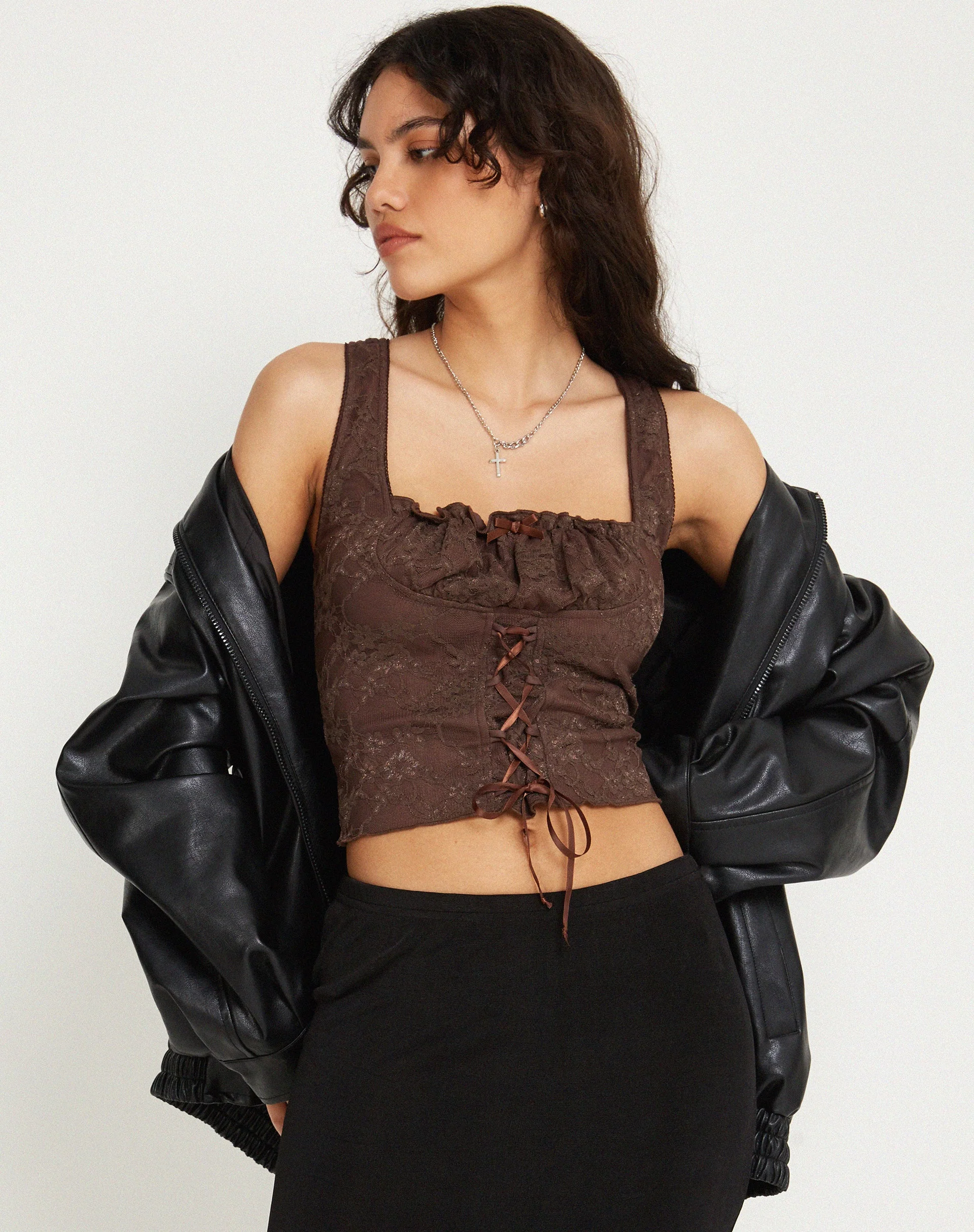 Asahi Crop Top aus Spitze kastanienbraun - Image 5