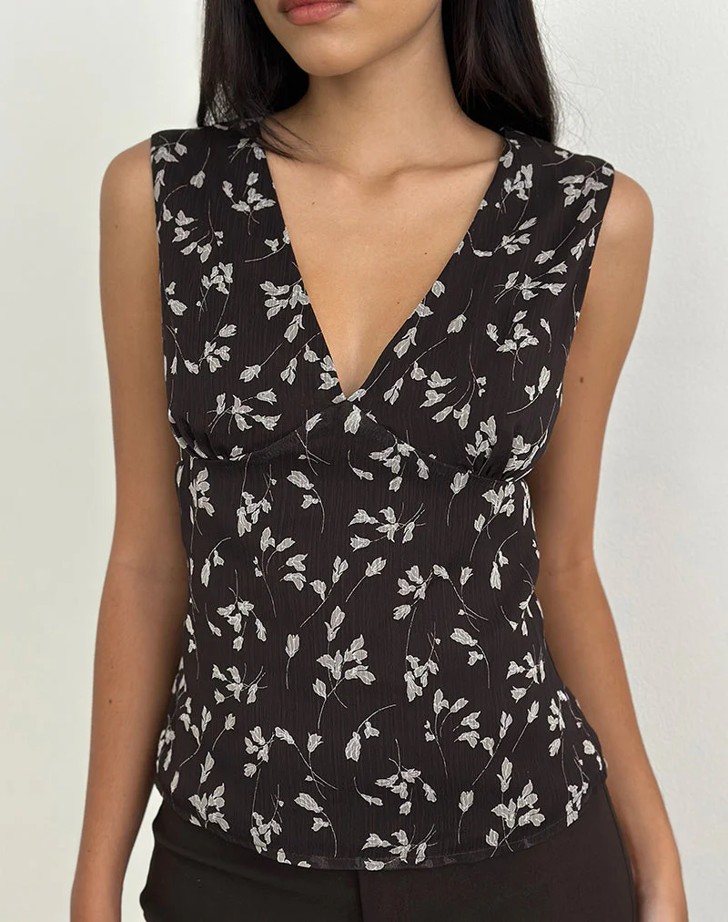 Asali Top aus Blumen-Chiffon Braun