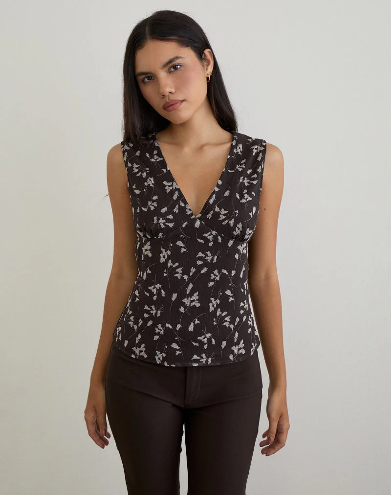 Asali Top aus Blumen-Chiffon Braun - Image 2