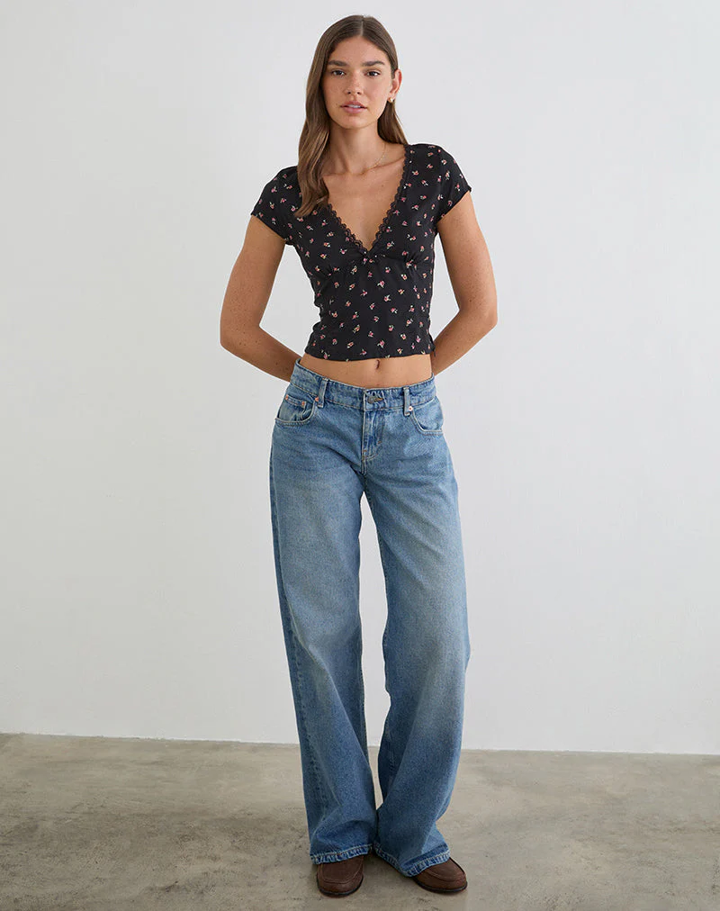Asana Top in Schwarz mit rotem Rosenmuster - Image 2
