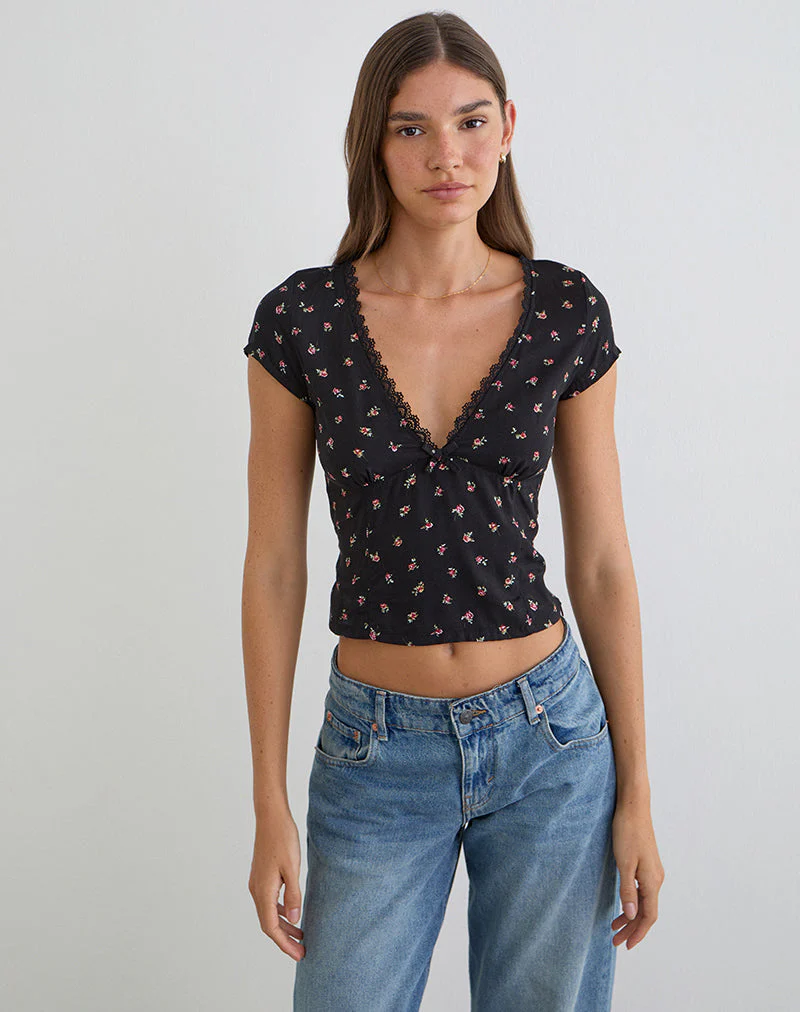 Asana Top in Schwarz mit rotem Rosenmuster - Image 3