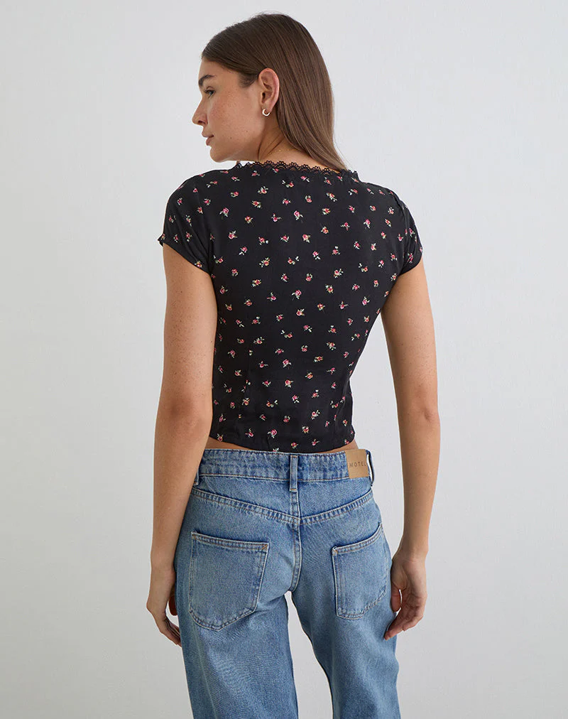 Asana Top in Schwarz mit rotem Rosenmuster - Image 4