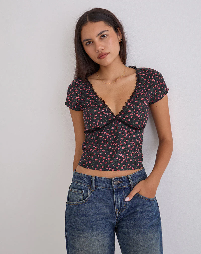 Asani Top in Dunkelrosa Rosa Schwarz - Image 3
