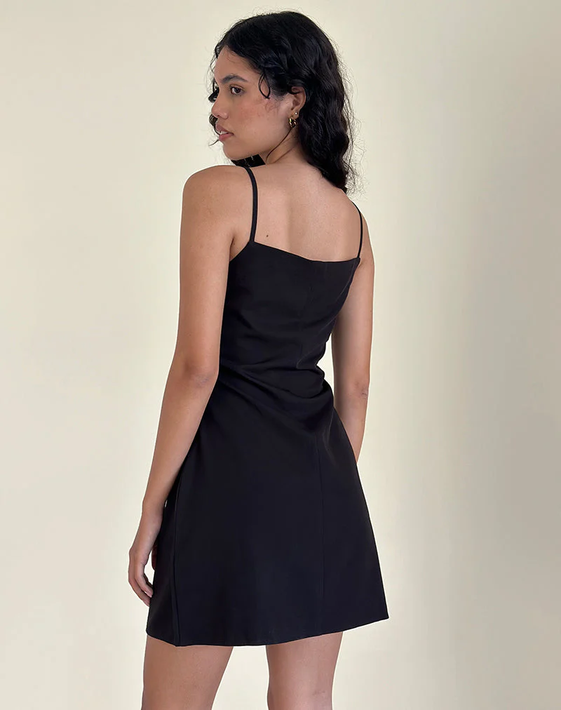 Asinel Minikleid in Schwarz mit elfenbeinfarbener Schleife - Image 3