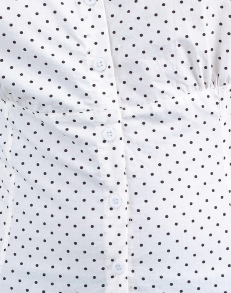 Aspen Bluse mit Puffärmeln in Micro Polka Weiß und Schwarz - Image 5