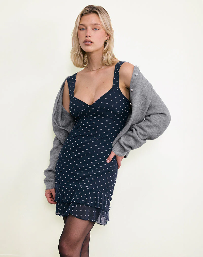 Astika Minikleid in Herzflock Navy Gelb