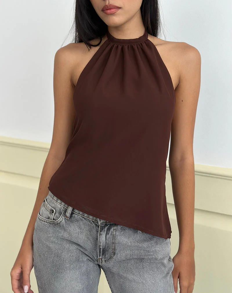 Astina Neckholder-Top aus Chiffon Braun - Image 3