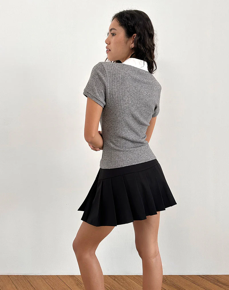 Asuka Gestricktes Poloshirt in Grau meliert - Image 4