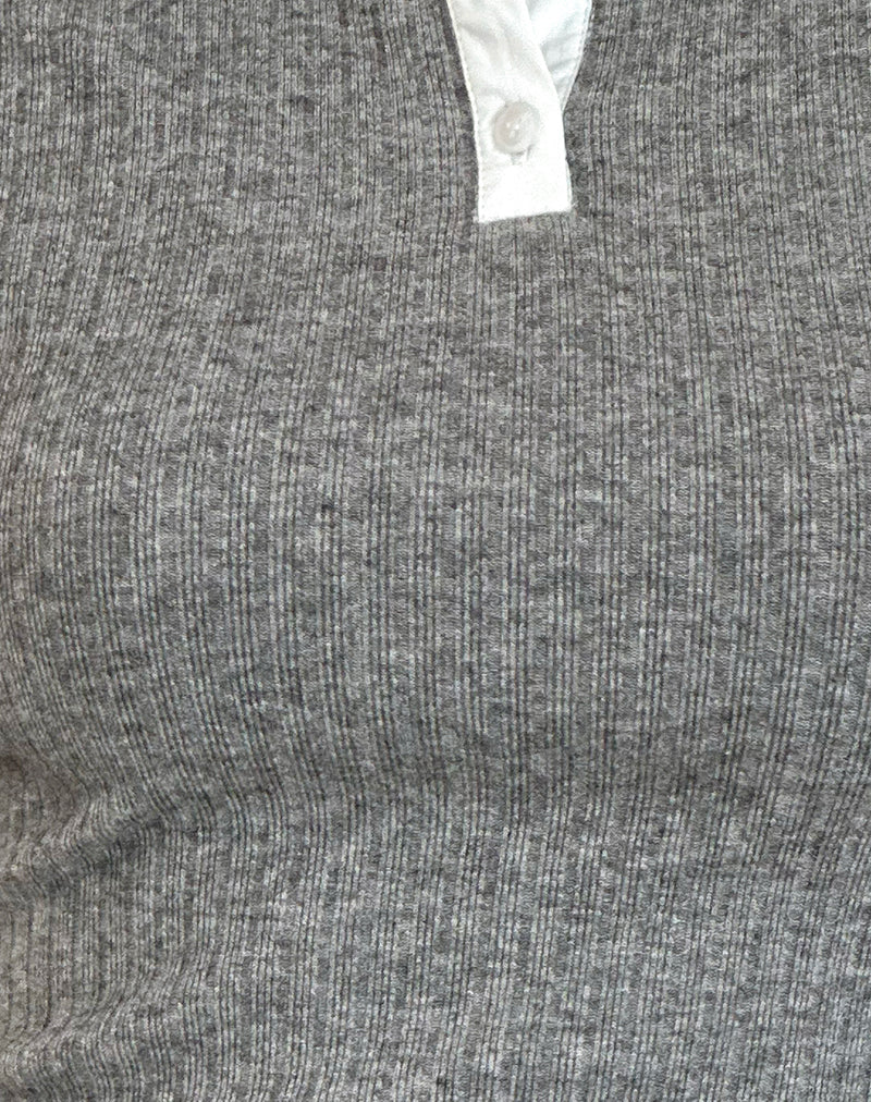 Asuka Gestricktes Poloshirt in Grau meliert - Image 5